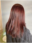 バレイヤージュ風 ハイライト×ピンクレッド