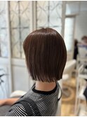 切りっぱなしボブ×ピンクベージュ【稲毛】