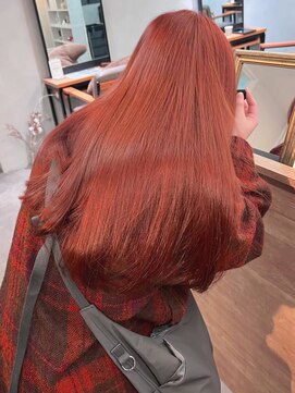 ミュラ(mulah) ハイトーンカラーブラッドオレンジ＊ブリーチ暖色カラーロング