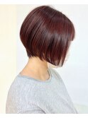 大人可愛い艶丸み前下がりショートボブピンクベージュ白髪染め