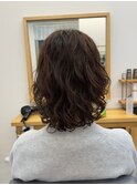 ミルクティーベージュダブルカラーケアミディアムボブパーマ