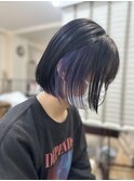 インナーカラーボブケアブリーチラベンダーブルーカラー