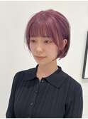 グラボブピンクパープルくすみピンク切りっぱなしボブ10代20代