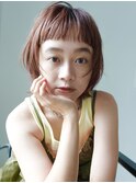 ピンクベージュレッドブラウンおん眉ボブレイヤーレイヤーカット