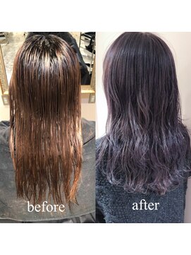 リタ(Lita) Lita遠藤 ワンブリーチでできるラベンダーアッシュbefore→after