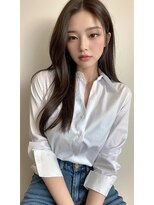 ラベスト キョウト(LOVEST)&nbsp;≪韓国風ロングヘア≫前髪長めセンターパートゆる巻きグレージュ