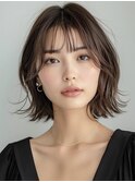 デザインカラーレイヤーカットウェットヘアオリーブベージュ白髪