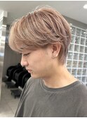ミルクティーベージュダブルカラー韓国風メンズセンターパート