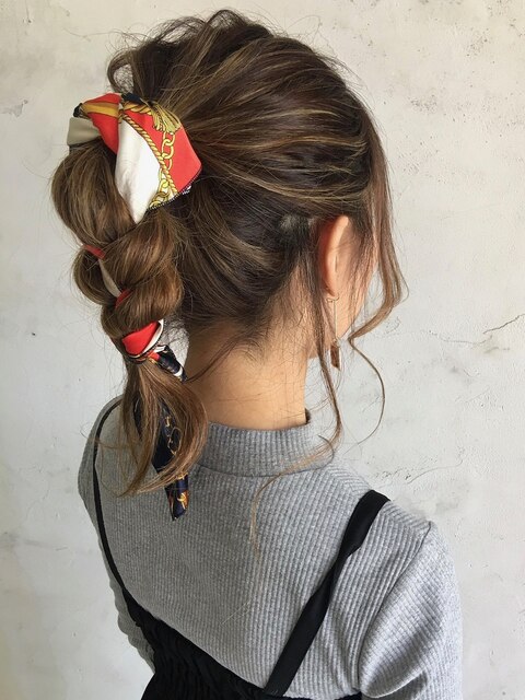 簡単アレンジスカーフポニーテール