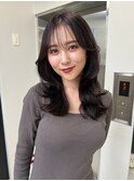 6720髪質改善黒髪アッシュブラックワンホンヘアレイヤーロング