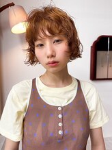 テトヘアー(teto hair)&nbsp;ブリーチ無しゴールドブラウン　ミニボブパーマ　顔周りレイヤー