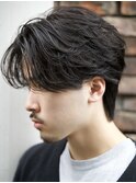 センターパートフェザーパーマツイストスパイラルパーマメンズ