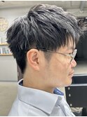 メンズ/アップバング/ツーブロックマッシュ/束感ショート波巻き