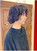 パープル/ハイライト/マッシュボブ／ショートボブ/パーマ