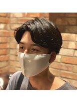 ヒロギンザバーバーショップ 丸の内店(HIRO GINZA BARBER SHOP)&nbsp;前下がりセンターパート　ニュアンスパーマ　丸の内/大手町/東京