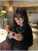 デザインカラーレイヤーカットウェットヘア夏オリーブベージュ