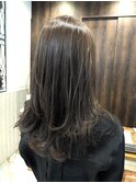 ロングショートワンカールパーマカーキグレージュ前髪錦糸町
