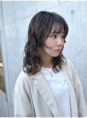 ミディアムレイヤーパーマウォームブラウンインナーカラー