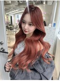 くびれヘア　韓国ヘア　ブリーチ無しダブルカラー　赤髪