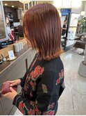 切りっぱなしボブ/裾カラー/オレンジブラウン