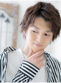 ビジカジ七三分けアースカラー束感メンズカットR北浦和