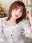 暖色系カラーひし形ミディ小顔ハッシュカットa上尾20代30代40代