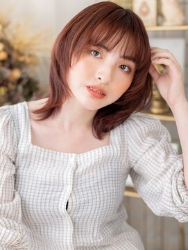 カバーヘア ブリス 上尾西口店(COVER HAIR bliss) 暖色系カラーひし形ミディ小顔ハッシュカットa上尾20代30代40代