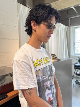 パーク(PARK) メンズウルフミディアムニュアンスパーマセンターパート