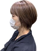 白髪ぼかしハイライト パールベージュ 小顔ショートボブ