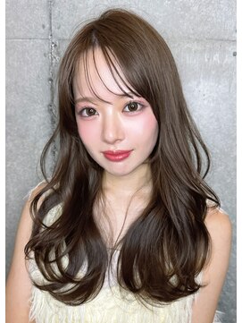 クーエフー(coo et fuu) 透明感カラーオリーブベージュ韓国ロングシースルーバング