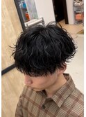 メンズ刈り上げマッシュショート波巻きスパイラルパーマ