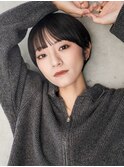 大人可愛い20代30代40代黒髪前下がりひし形小顔ボブ丸みショート