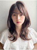 前髪ミディアムレイヤーカットダークアッシュ艶感#341g0119
