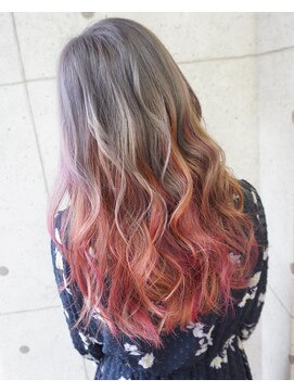 ヘアテリア リュウ 大塚(hair teria ryu) グレージュベース×ピンク&オレンジハイライトカラー