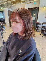 ヘアサロン フラット(hair salon flat) シースルーバング小顔ネオウルフ×オレンジブラウン