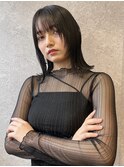 三軒茶屋_レディース_ミディアム_黒髪_ウェット_ボブ_外ハネ_