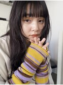 グレージュアッシュ/ぱっつん前髪/ワイドバング