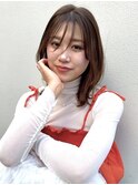 縮毛矯正 顔周りカット ナチュラルブラウン ミディアムレイヤー