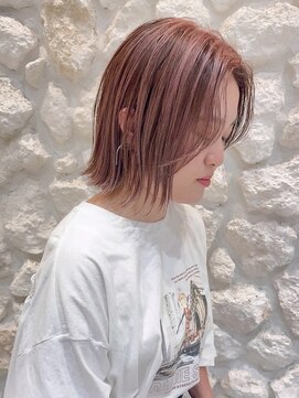 Moana長野駅前#切りっぱなしボブ#センターパート#ピンクベージュ