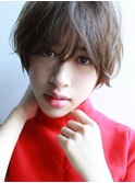 アッシュブラウンくせ毛風パーマネオウルフショート