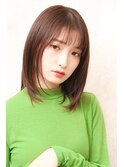 シースルーバング　フロントレイヤーボブ　くすみピンク