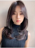 レイヤーくびれヘアハイライトカラーアプリコットオレンジ