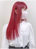 ハイトーンカラーストレートロングぱきっとレッドカラーmaaya