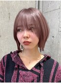 ブリーチなしダブルカラーピンクベージュミディアムボブ20代