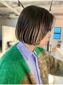 デザインカラーコントラストハイライト切りっぱなしボブ