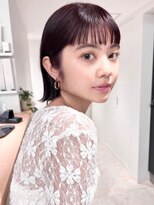 ニュアージュ 表参道 南青山(Nuage’)&nbsp;小顔切りっぱなしボブ外ハネワイドバング暗髪カシスカラー表参道
