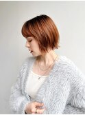 大人ショートボブ切りっぱなしボブ前髪あり暖色カラー丸顔K1216