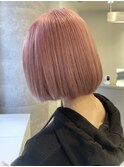 ハイトーンボブミルクティーベージュピンクベージュダブルカラー