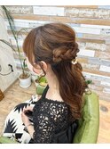 編み込み×ハーフアップ