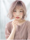 オン眉バング小顔ベージュピンクゆるふわボブc古河10代20代30代
